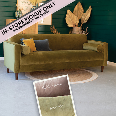 Velvet Sofa with Two Bolster Pillows \ Avocado - IN-STORE PICKUP ONLY