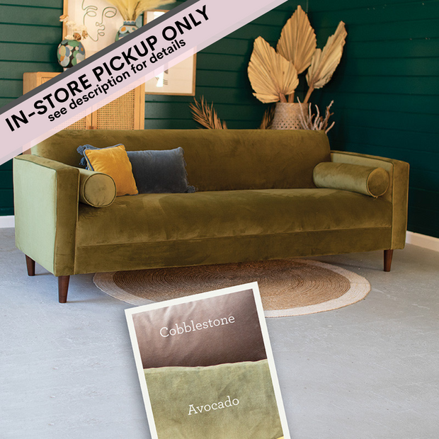 Velvet Sofa with Two Bolster Pillows \ Avocado - IN-STORE PICKUP ONLY