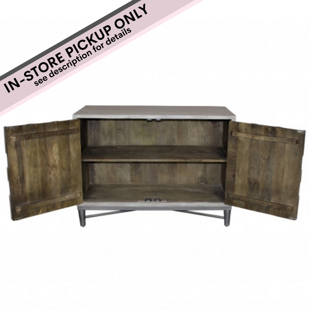 Mango wood grey cabinet iron base