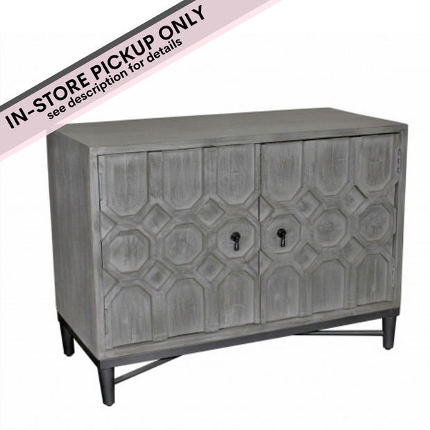 Mango wood grey cabinet iron base