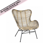 rattan grey wash wing chair iron base 