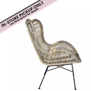 rattan grey wash wing chair iron base