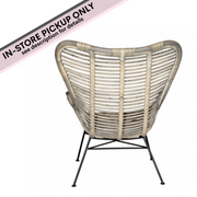 rattan grey wash wing chair iron base