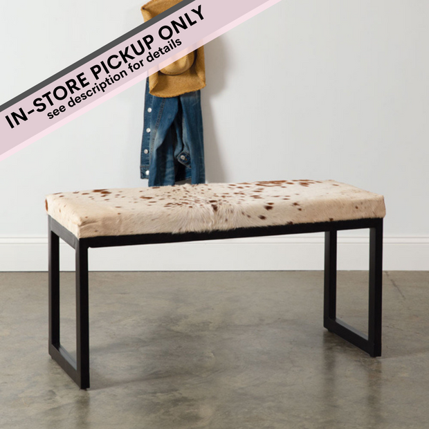 Western Cowhide Iron Bench- IN-STORE PICKUP ONLY